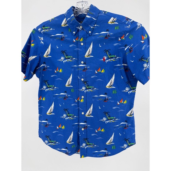 Polo Ralph Lauren Shirt Nautical Hawaiian Large Men's Short Sleeve Sailboat - Picture 3 of 10